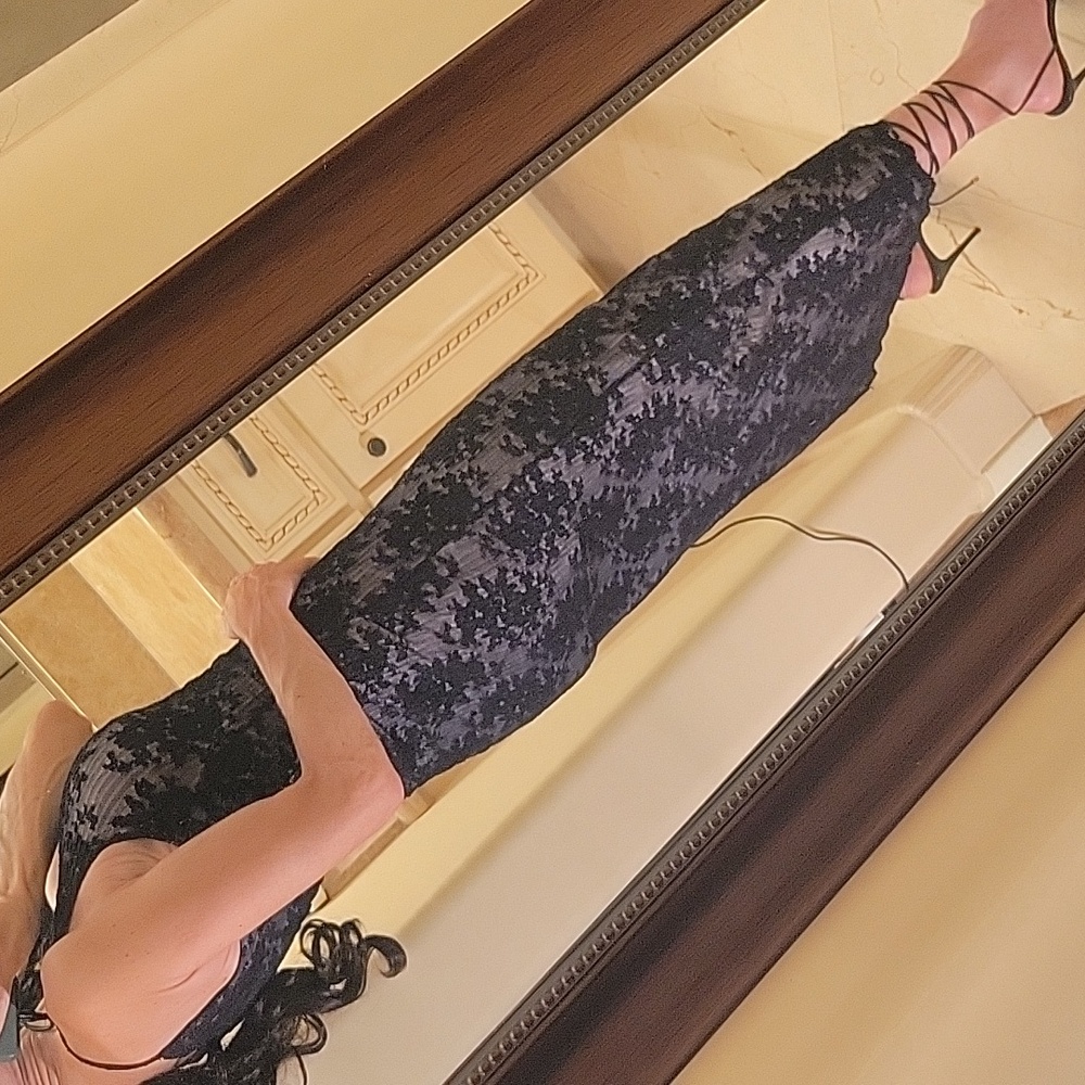 Hugo Buscati Elegant Black Lace Midi Dress, XS - Picture 8 of 16